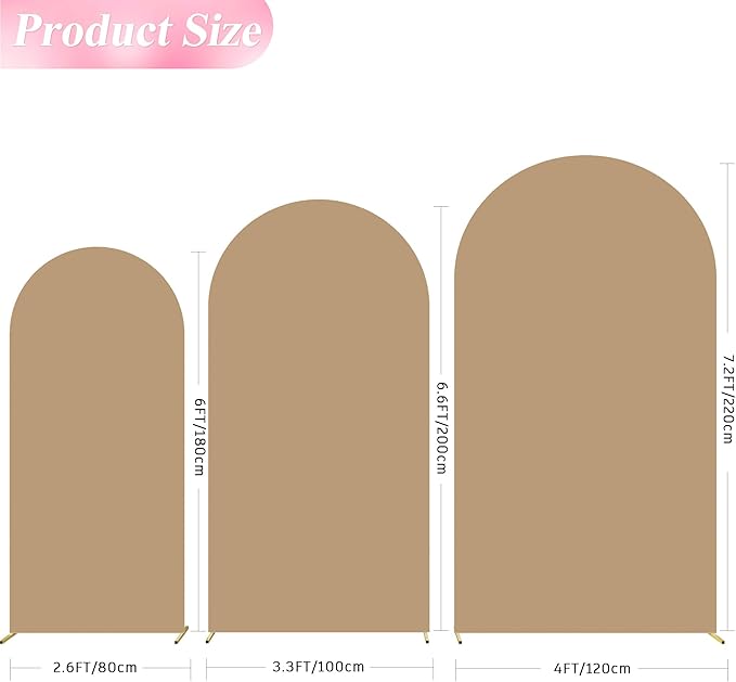 Wokceer Wedding Arch Backdrop Cover (7.2FT, 6.6FT, 6FT) Set of 3 Spandex Fitted Wedding Arch Stand Covers for Round Top Chiara Backdrop Stands Cover for Birthday Party Ceremony Decor Khaki