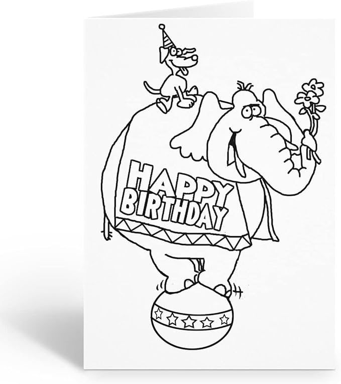 Stonehouse Collection | Happy Birthday Kid Set of Coloring Greeting Cards | 12 Color Elephant Card and Envelopes (Elephant)