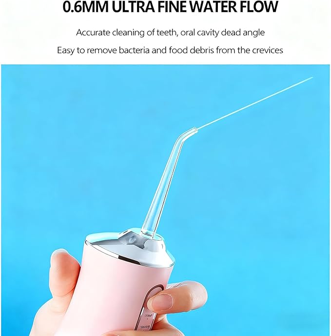Water Dental Flosser Teeth Pick, Cordless Portable Oral Irrigator for Teeth, Dentures, and Braces 4 Modes & Jet Tips, IPX7 Waterproof (White)