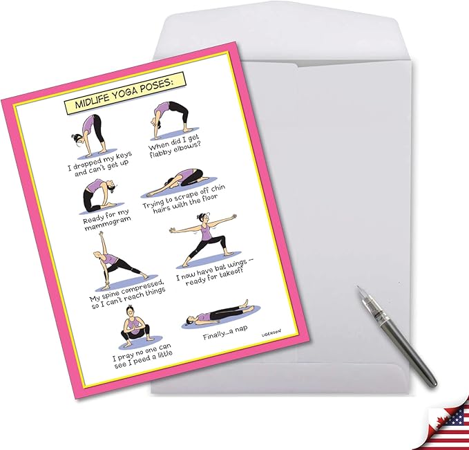 NobleWorks Jumbo Hilarious Birthday Greeting Card From Us 8.5 x 11 Inch with Envelope (1 Pack) Big, Jumbo Bday Midlife Yoga Poses J7312BDG-US
