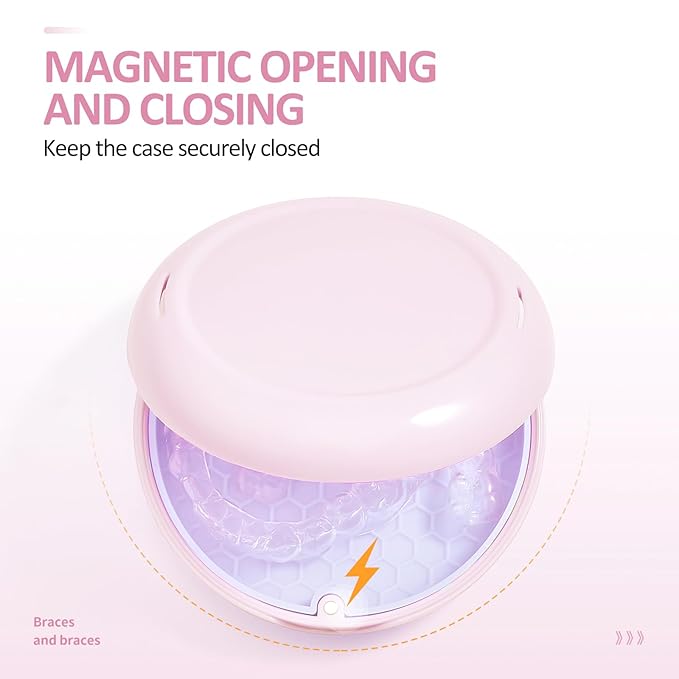 Retainer Case with Mirror and Lanyard,Slim Aligner Case with Vent Holes, Retainer Removal Tool and Brush(Pink with Lanyard)