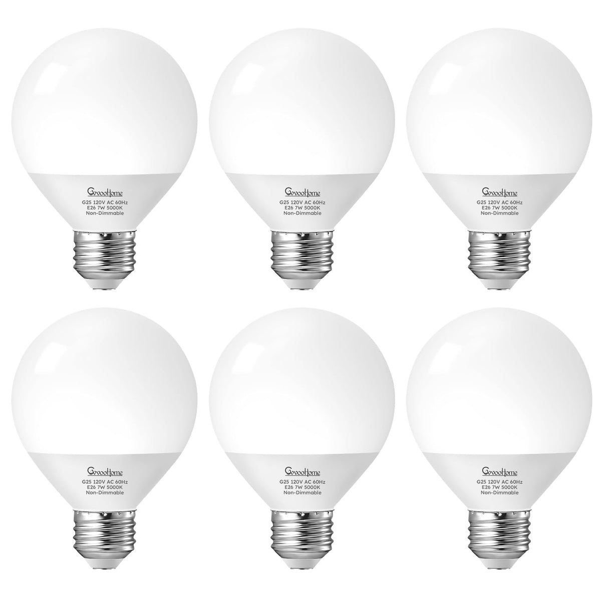 GvvooHome Vanity Light Bulbs for Bathroom, G25 LED Globe Light Bulbs for Makeup Mirror Dressing Room, 60W Equivalent, 5000K Daylight, 800LM, E26 Base, Non-Dimmable, 6-Pack