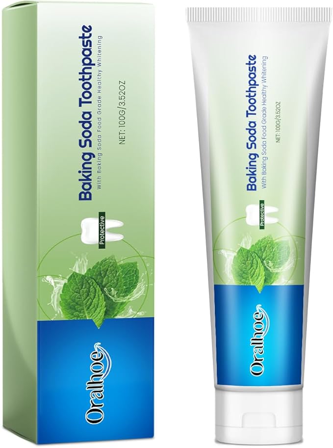 Baking Soda Toothpaste with Peppermint, Peach Extract and Coconut Oil, Natural Whitening Formula for Stain Removal and Fresh Breath, Enamel Safe and Tartar Control,3.52oz