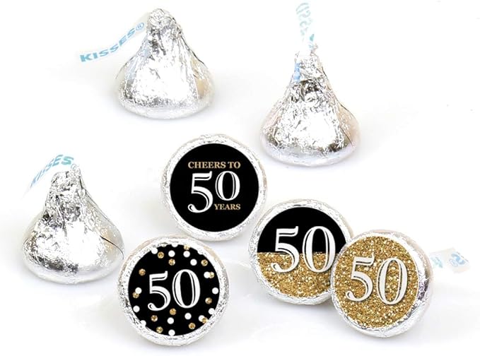 Big Dot of Happiness Adult 50th Birthday - Gold - Birthday Party Round Candy Sticker Favors - Labels Fit Chocolate Candy (1 Sheet of 108)