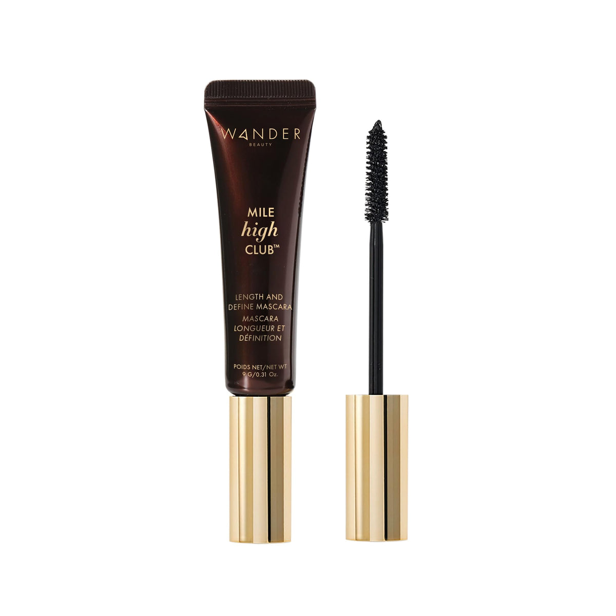 Wander Beauty Mile High Club Soft Brown Mascara - Defining, Lengthening, Water-Resistant - Cruelty Free - Smudge-proof, Flake-proof. Castor Oil and Peach Leaf Extract, 0.31oz
