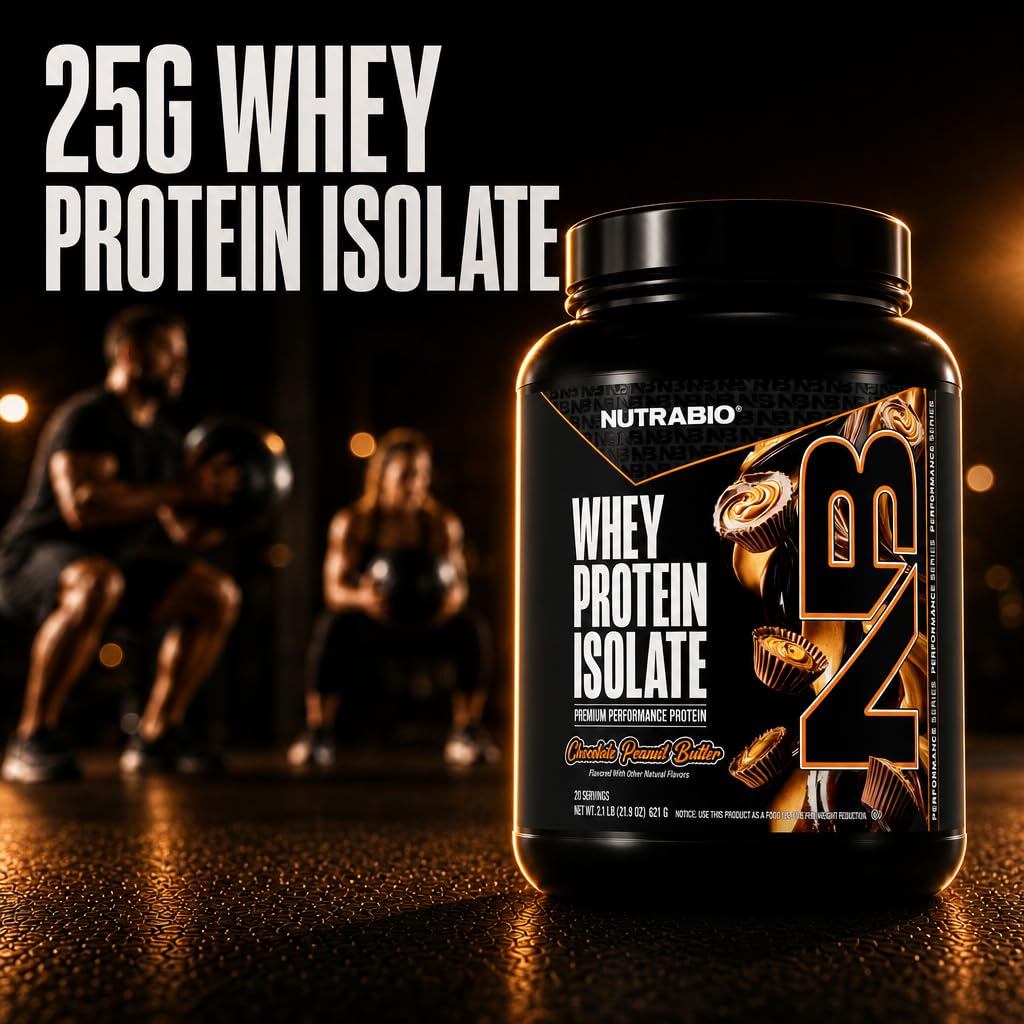 NutraBio 100% Whey Protein Isolate Protein Powder, 25g Protein with Complete Amino Acid Profile, Non-GMO, Soy & Gluten Free,Low Carb,Low Calorie Whey Protein Powder,Chocolate Peanut Butter,20 Servings