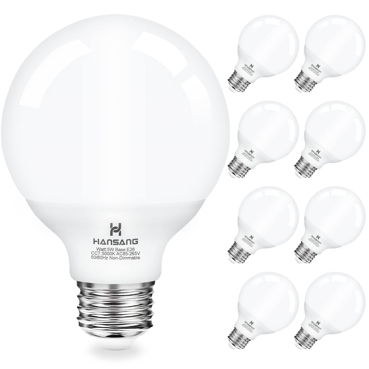 hansang Vanity Light Bulb 5000K Daylight 8 Pack G25 LED Globe Light Bulb for Bathroom Vanity Mirror Decorative,E26 Medium Base, 5W 60W Incandescent Equivalent,500LM,Non-dimmable