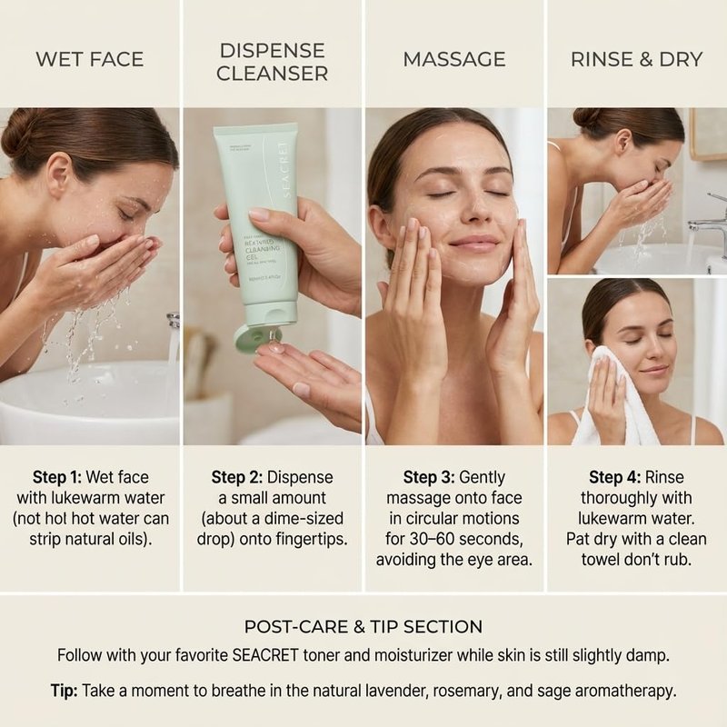 SEACRET Dead Sea Reviving Cleansing Gel - Gentle Facial Cleanser with Fruit AHAs & Minerals, Hydrating Foaming Face Wash, Naturally Scented with Lavender & Sage, All Skin Types, 3.4 Fl Oz / 100 ml