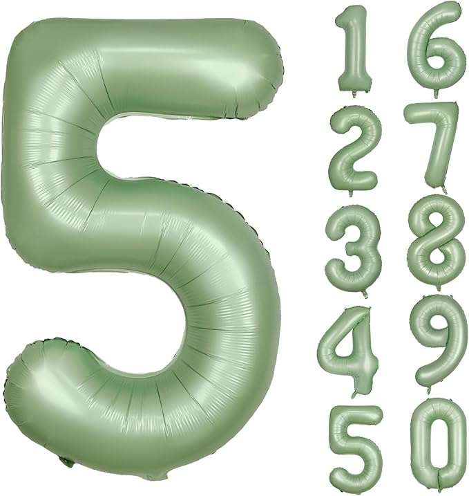 40 Inch Green Number Balloon 5 Olive Green Foil Balloon Sage Green 5 Balloons Mylar Helium Balloon for Birthday Party Decorations Girls Boys Baby Shower Wedding Anniversary Decoration (Number 5)