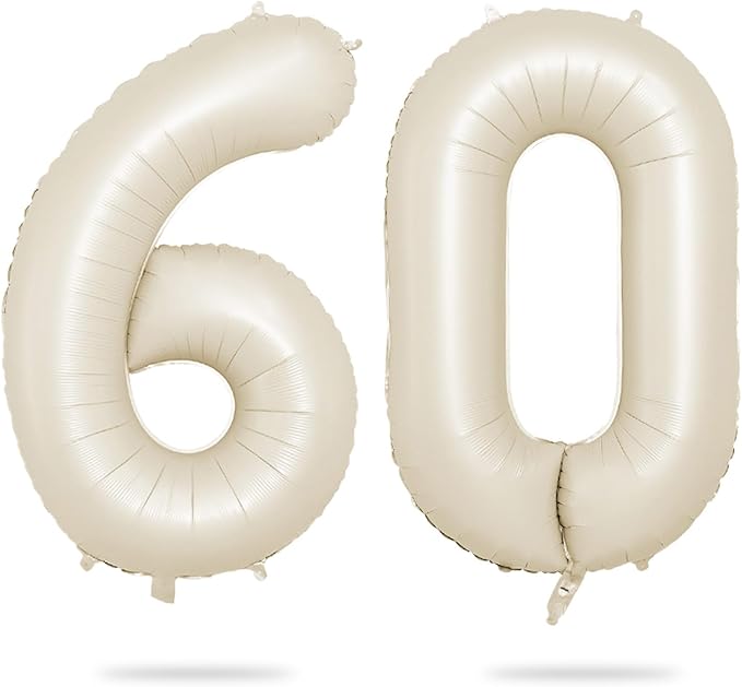 Biapian 40 Inch Cream Number 60 Balloon, 60th Birthday Balloons, Big Digital 60 Beige White Giant 60 Foil Balloon Helium for Men Women 60th Birthday Decorations Anniversary Baby Shower Party Supplies