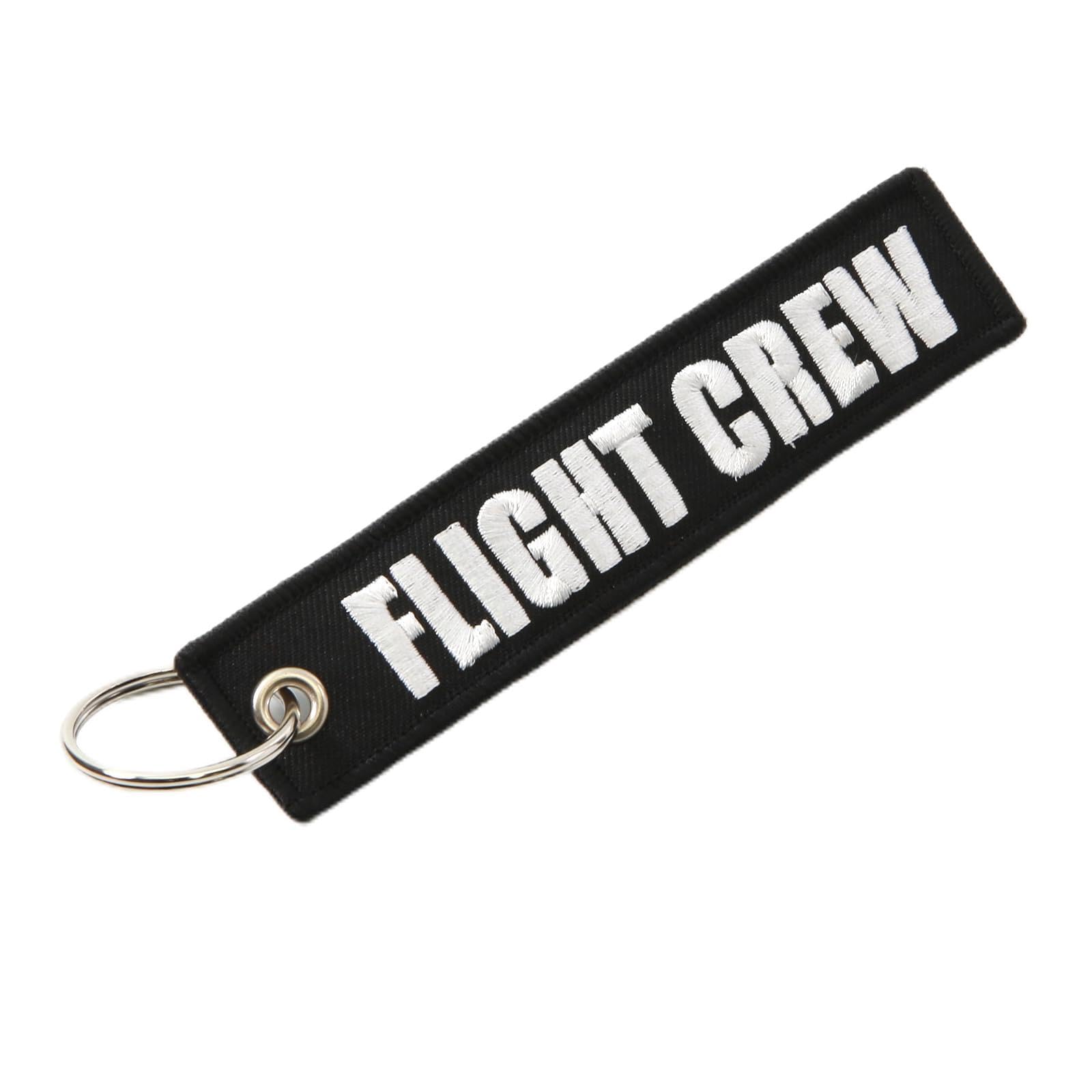 Rotary13B1 FLIGHT CREW - Jet Tag Key Chain BLACK with White Letters 1 inch x 5 inches 100% Embroidered (1)