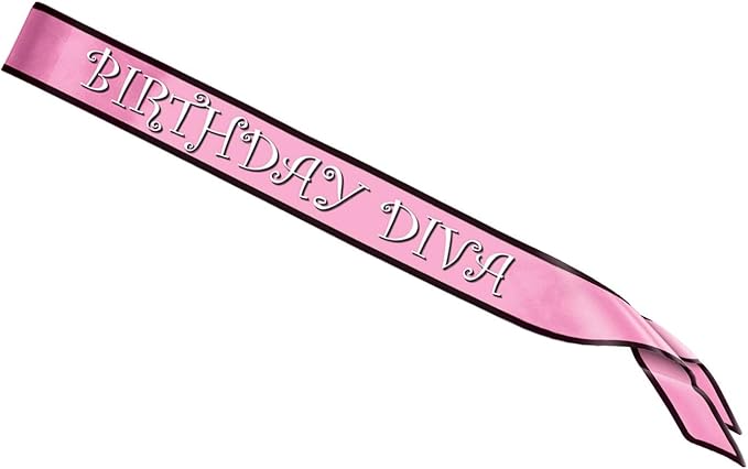 Beistle S60177AZ2 Birthday Satin Sash, Pink/White/Black