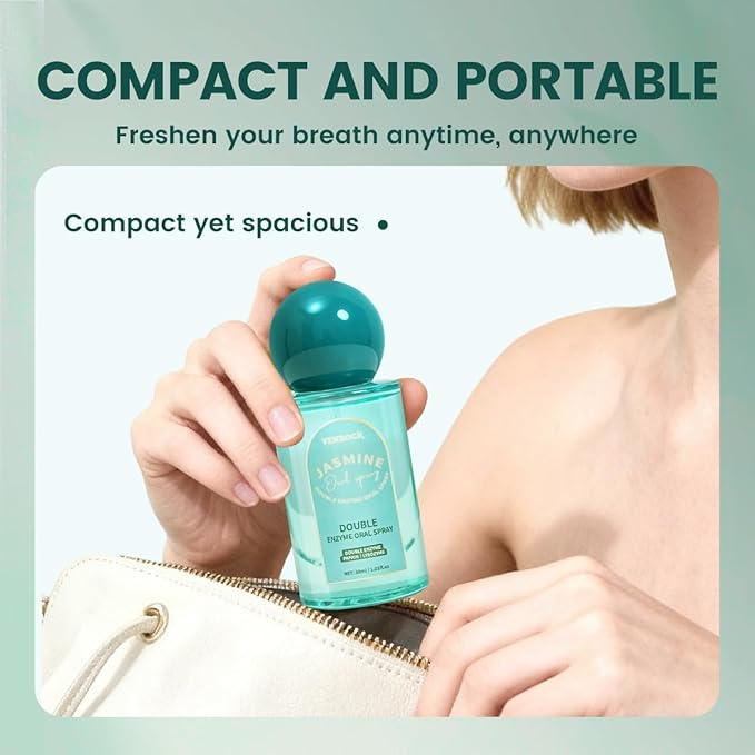 Venrock Double Enzyme Oral Spray Long-Lasting Freshness, Alcohol-Free Oral Spray for Breath Care, Jasmine Dragon Well Tea Flavor, Travel-Sized Breath Spray with Papain & Lysozyme, 30ml/1.01 Fl Oz