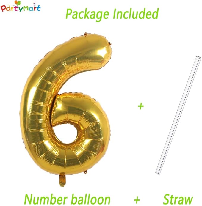 Gold Foil Balloons Number 6, 42 inch
