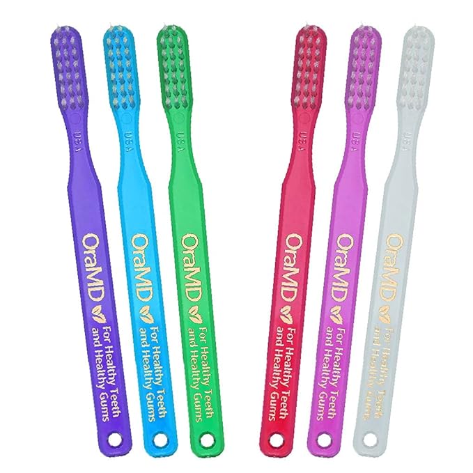 OraMD Soft Bristles Toothbrush - Designed by Dr. Charles C. Bass for Sensitive Teeth and Gums - Manual Toothbrushes with Soft Nylon Bristles for Adults Oral Care - Pack of 6