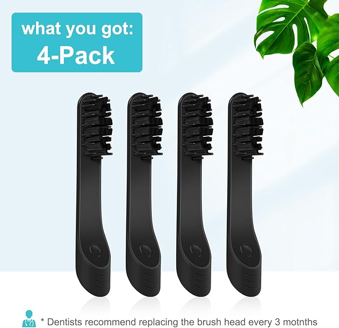Toothbrush Replacement Heads Compatible with Quip Sonic Toothbrushes - Adult Refill Electric Toothbrush Heads, Black, Pack of 4