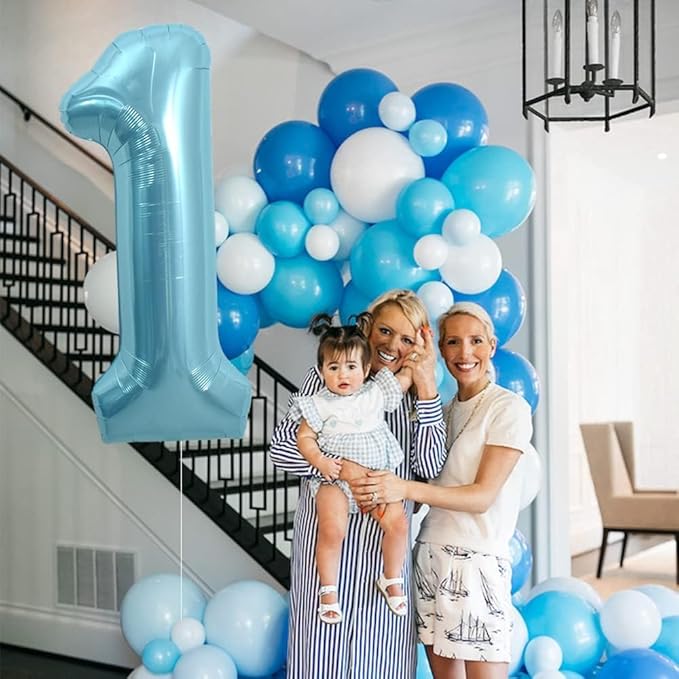 Pearlescent Blue Number 1 Balloon for First Birthday 40 Inch, 1st One Number Balloons Birthday Decorations for Girl Boy Toddler Baby