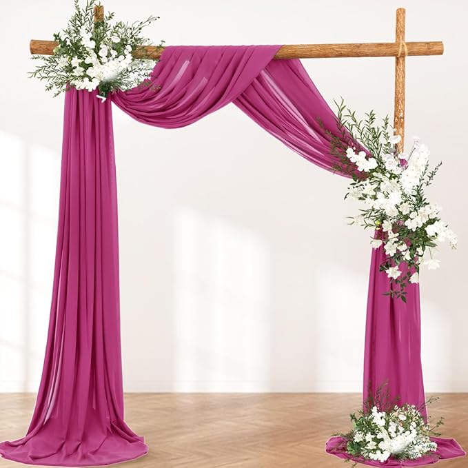 Wedding Arch Draping Fabric 30'' x 18FT Sheer Chiffon Arch Drape Backdrop 1 Panel Fuschia Drape for Baby Shower Photo Booth Church Decor Birthday Party Outdoor Decor