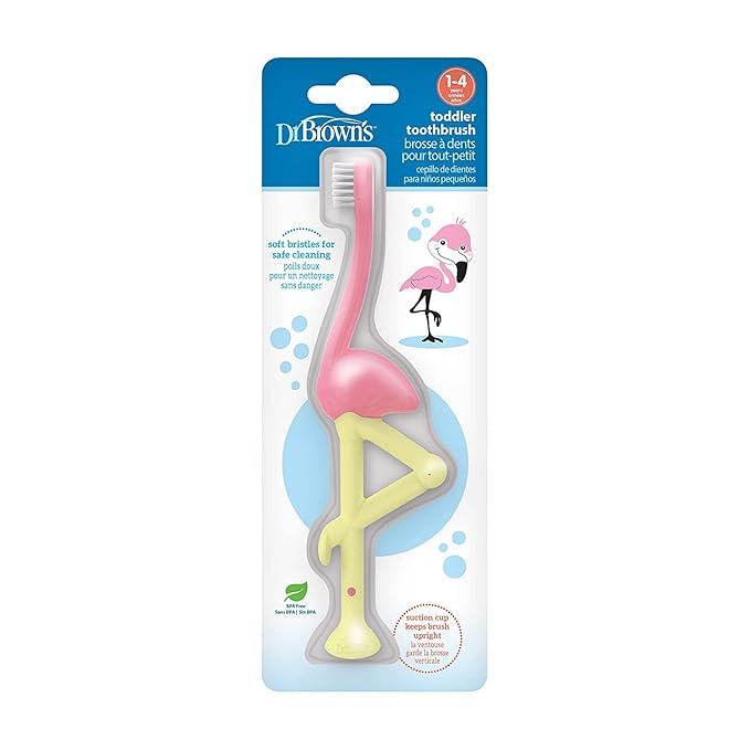 Dr. Brown's ToothScrubber Toddler Toothbrush, Monster and Flamingo, 2-Pack