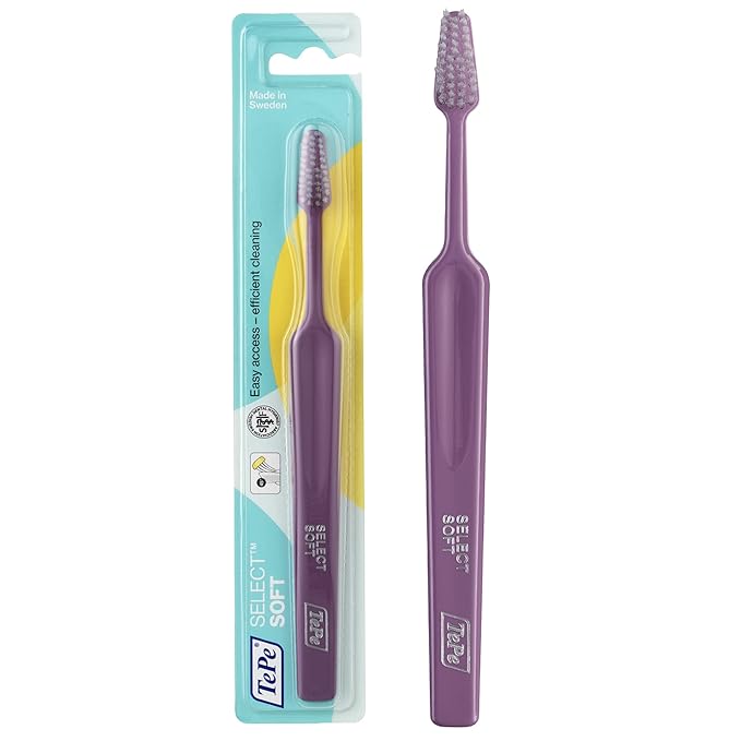 TePe Select Soft Toothbrush, Adult Soft-Bristle Toothbrush with Tapered Head and Angled Neck, Pack of 1