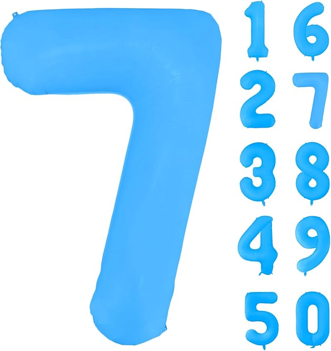 Fluorescent Blue Number Balloon 40 inch Giant Foil Helium Balloons Blue Number 7 Balloon for 7th Birthday Party Decorations