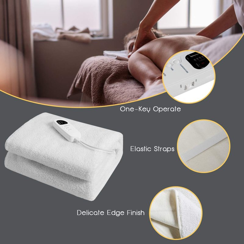 Giantex Massage Table Warmer, Heated Mattress Pad, Electric Heating Pad with 5 Heat Settings, 12 Ft Cord and Overheat Protection, Digital Timer, 71 x 30 Inches Massage Bed Warmer for Spa Table, White