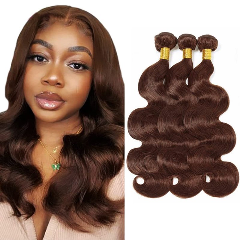 #4 Brown Bundles Human Hair Body Wave Human Hair Bundles 14 14 14 Inch Chocolate Brazilian Hair 3 Bundle Unprocessed Virgin Remy Hair Extensions 50 Gram Per Bundle For Black Women
