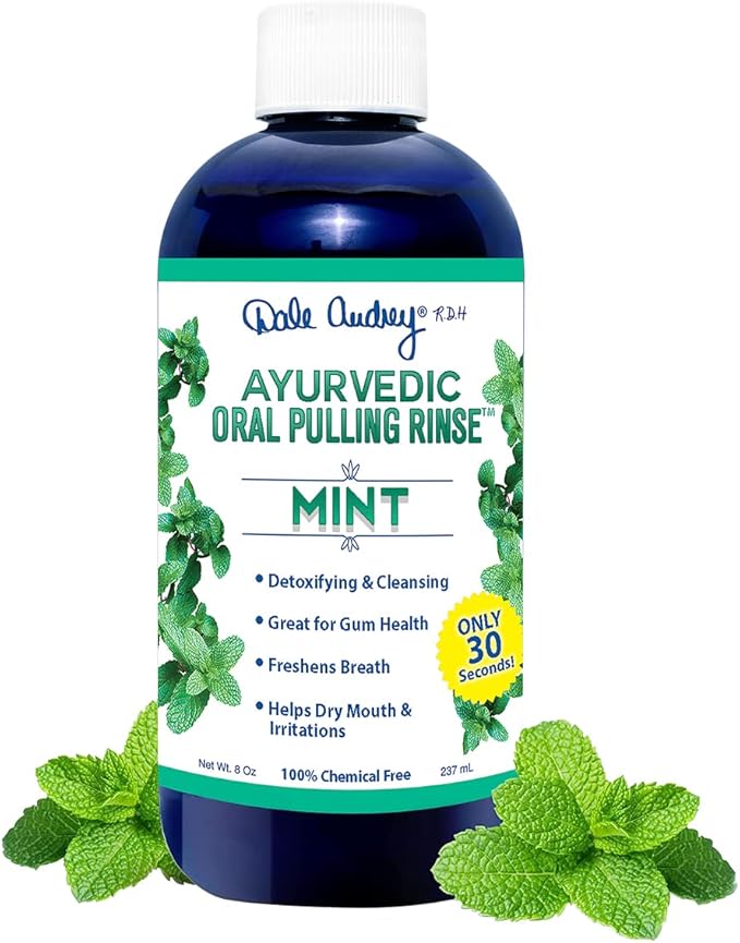 Ayurvedic Organic Mint Sesame Oil Pulling & Remineralizing Tooth Powder | Mint Flavored Organic Oral Rinse Mouthwash | Tooth Powder for Instant Teeth Whitening, Free Bundle Pack-8 FL Oz (Bottle)