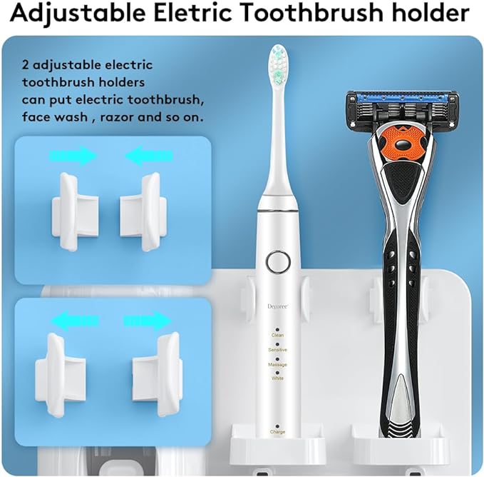 Toothpaste Dispenser Wall Mounted, Automatic Toothpaste Dispenser for Kids, Toothbrush Dispenser for Bathroom with 4 Toothbrush Slots