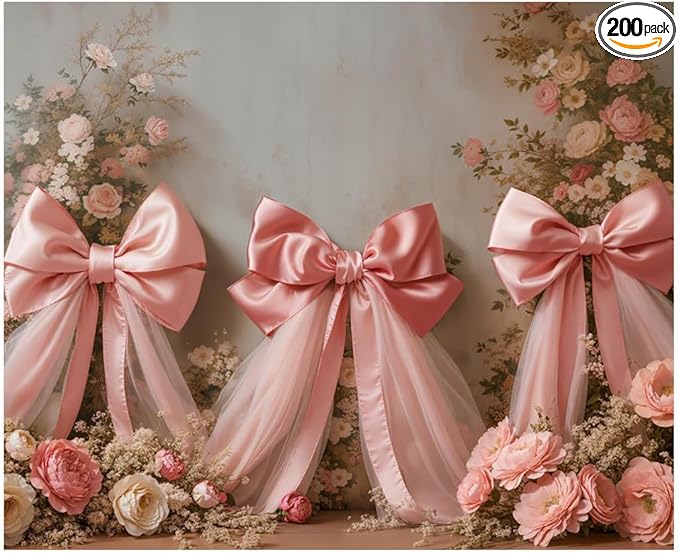 Kate 10x8ft Elegant Pink Floral Cute Bow Backdrops for Photography Romantic Wedding Background Happy Birthday Party Pricess Decoration Backdrop