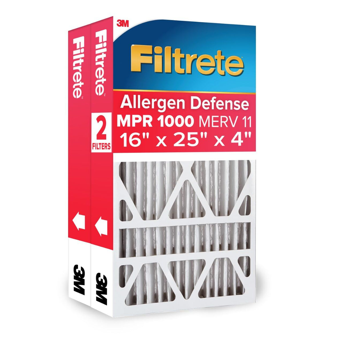 Filtrete 16x25x4 Air Filter MERV 11, MPR 1000 Micro Allergen Defense 2-Pack, Fits Lennox & Honeywell, AC Furnace HVAC Filters for Home, Pleated Electrostatic (Actual Size 15.88x24.56x4.31 in)