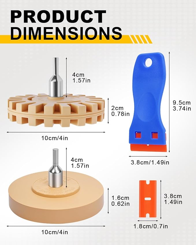 Eraser Wheel for Drill, Sticker Remover Tool for Automotive Car Sticker, Vinyl, Rv, with Plastic Scraper, Scraper Tool, Serrated&Solid Eraser Wheel - 12Pcs