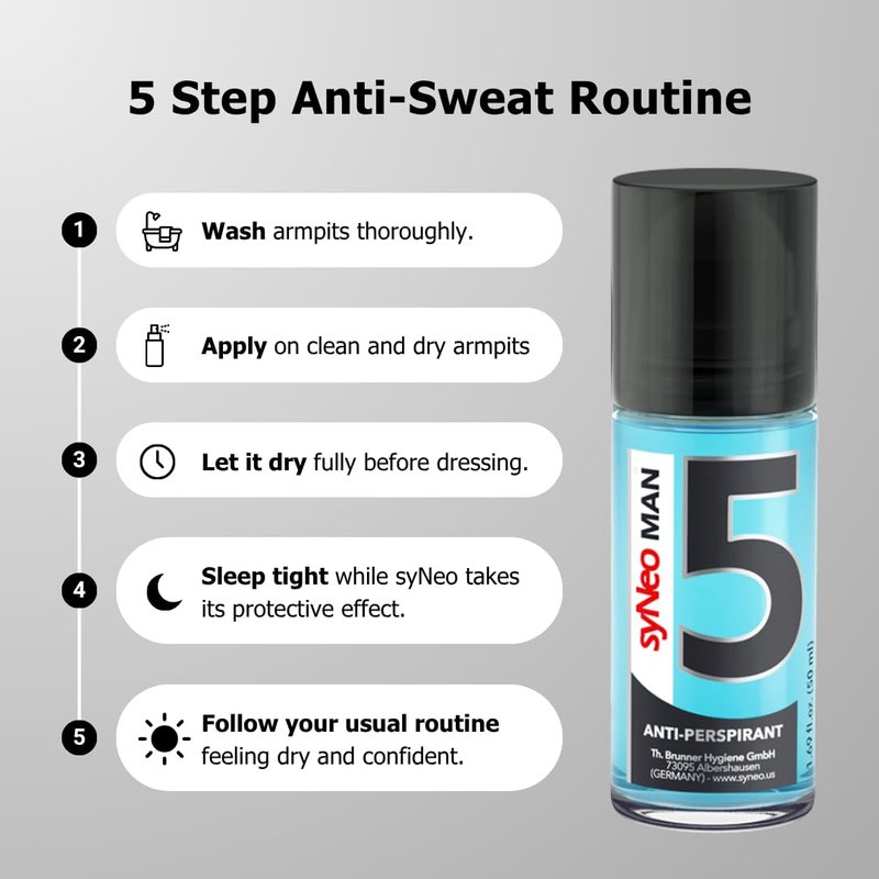 syNeo 5 Antiperspirant MAN Roll-On for men, Anti Sweat Deodorant for men against heavy sweating, Anti-Transpirant Antiperspirant Men Deodorant Roll-On, 1 pack 1.69 fl.oz.
