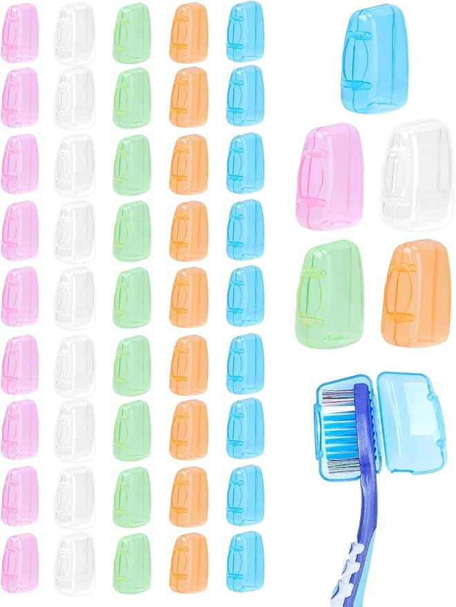 40 Pack Travel Toothbrush Head Covers, Toothbrush Protector Cap Brush Protective Portable Plastic Clip for Household,Travel, Camping, Bathroom, School, Business