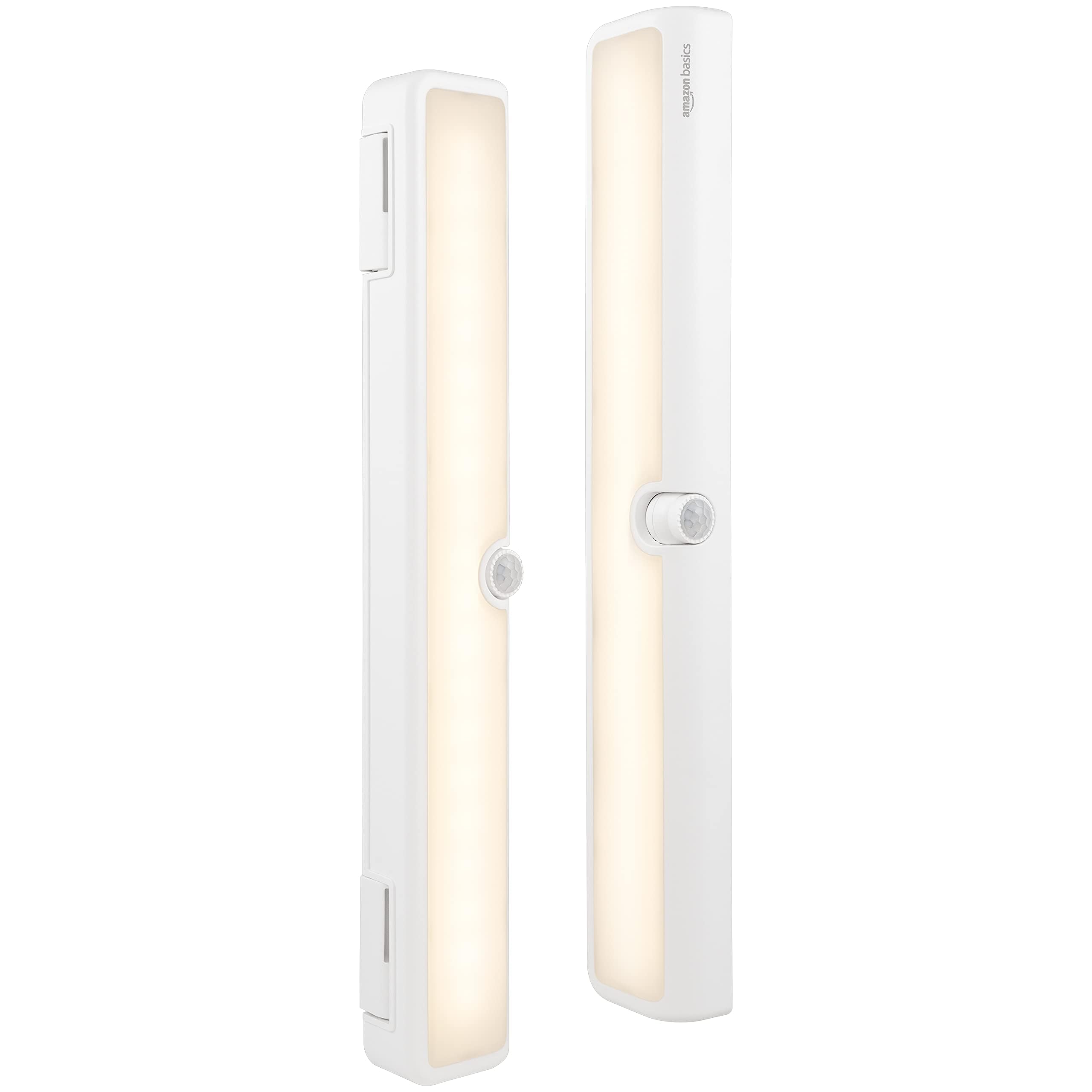 Amazon Basics LED Motion Sensor Light Bar, USB/Battery Operated, 250 Lumens, 12 Inches, Swivel, Under Cabinet Lighting for Closet, Kitchen, 2-Pack, White