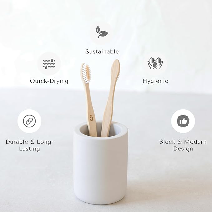 Selegna Drying Stone Toothbrush Holder, Diatomite Toothbrush Holders for Bathroom, Quick Drying Electric Toothbrush & Toothpaste Holder Cup, Diatomaceous Earth Bathroom Sink Organizer (Beige)