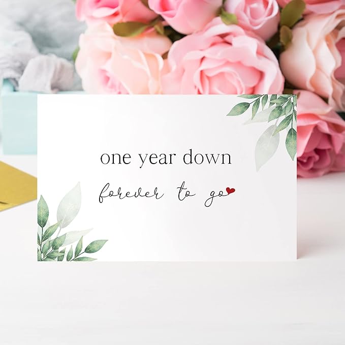 Qiliji Romantic 1st Anniversary Card, Happy 1st Anniversary Card for Him Her, First Year Wedding Anniversary Card, 1 Year Down Forever To Go