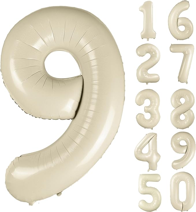 40 inch Cream White Number Balloon Giant Foil Helium Balloons Beige Number 9 Balloon for 9th Birthday Party Anniversary Decorations Supplies