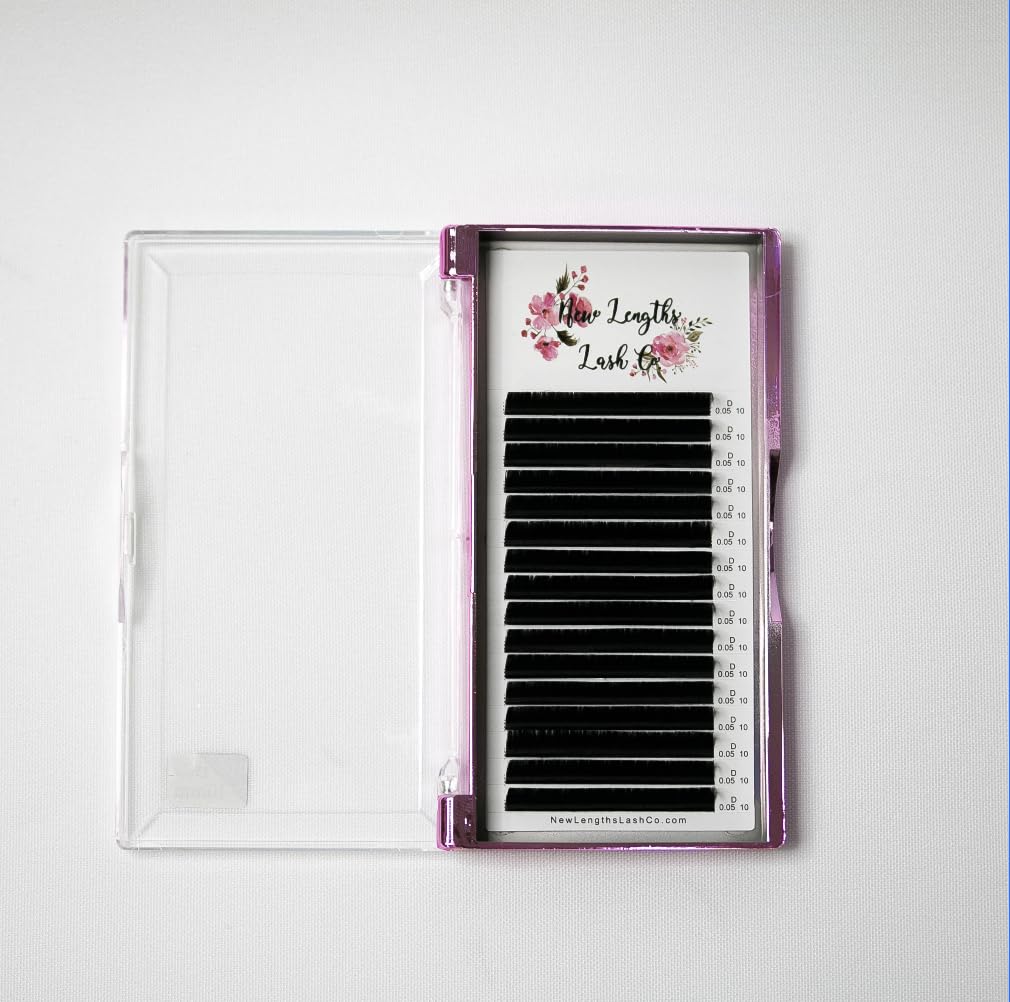 New Lengths Lash Co. Single Lengths Tays - D Curl, Ultra Black, (11mm / 0.03mm), 16 Rows, Professional Use, Classic and Volume Eyelash Extensions