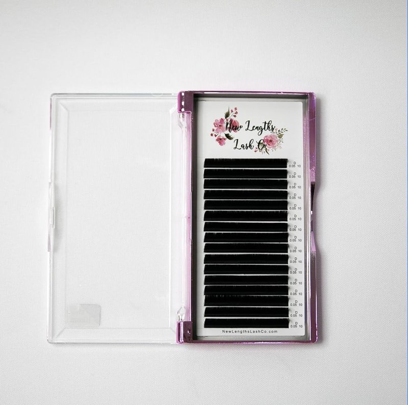 New Lengths Lash Co. Single Lengths Tays - D Curl, Ultra Black, (14mm / 0.07mm), 16 Rows, Professional Use, Classic and Volume Eyelash Extensions
