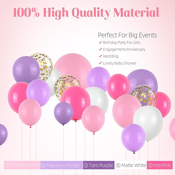 Pink and Purple Balloon Garland Arch Kit, Butterfly Balloon Arch Kit with Hot Pink Purple Gold Confetti Balloons for Bridal Shower Wedding Butterfly Birthday Party Decoration