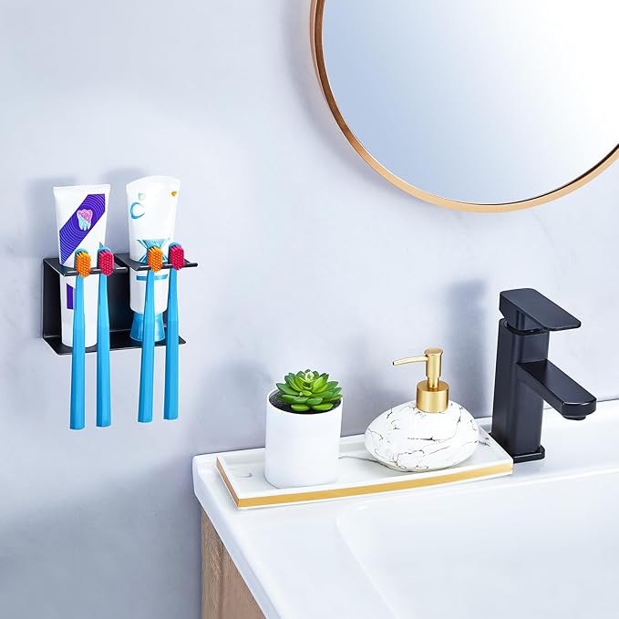 Electric Toothbrush Head Holders Desktop or Wall Mounted Electric Tooth Brush Holders, Bathroom Shower Tooth Brush Head Holder, Adhesive Toothpaste Holder, Toothbrush Head Stand, Black