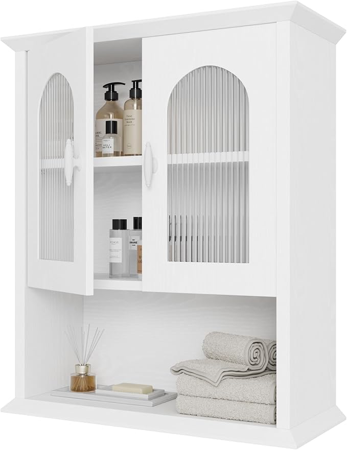 CJL Bathroom Wall Cabinet with Fluted Door, 18.9'' x 23.6'' Medicine Cabinet, Over The Toilet Storage Cabinet, White