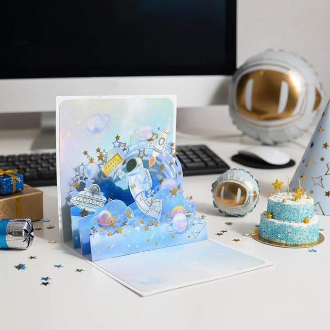 GREETING ART Happy Birthday Pop Up Card,Spaceman Birthday Pop Up Card,Astronaut Birthday Card,Kids &Adults Pop Up Birthday Card