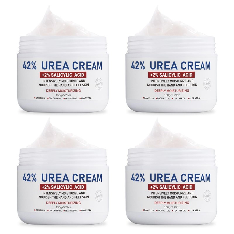 OUKEYA Urea Cream 42% plus Salicylic Acid 2%, Intensive Moisturizer for Dry, Rough Feet and Hands, Deep Hydration, Gentle Exfoliation, Pack of 4