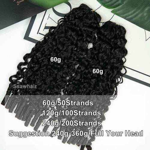 Ssawhair Water Curly Crochet Human Hair Knotless Pre-Separated Deep Curly Virgin Human Hair Pre-Looped Reusable Feather Crochet Hair Extensions 20Inch 60g 50Strands