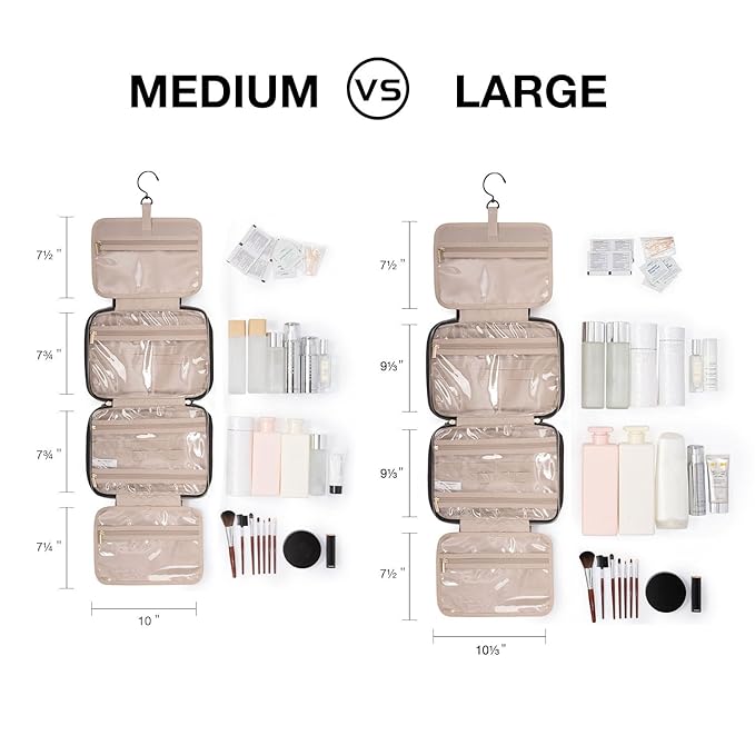 BAGSMART Toiletry Bag Travel Bag with Hanging Hook, Water-resistant Makeup Cosmetic Bag Travel Organizer for Accessories, Shampoo, Full-size Container, Toiletries (Khaki Checkerboard, Large)
