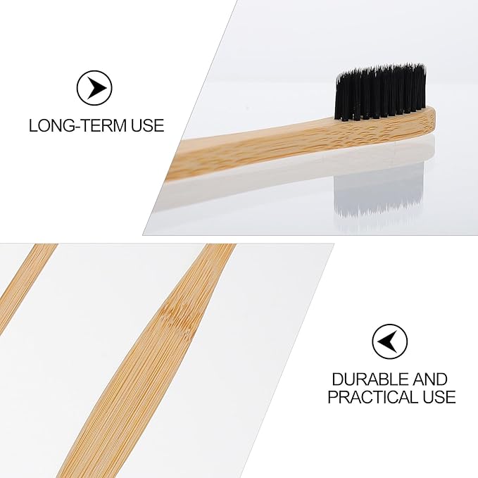 Charcoal Toothbrushes 10pcs Disposable Soft Nylon Bristle Manual Toothbrushes with Natural Handle Eco-Friendly Oral Care for Adults