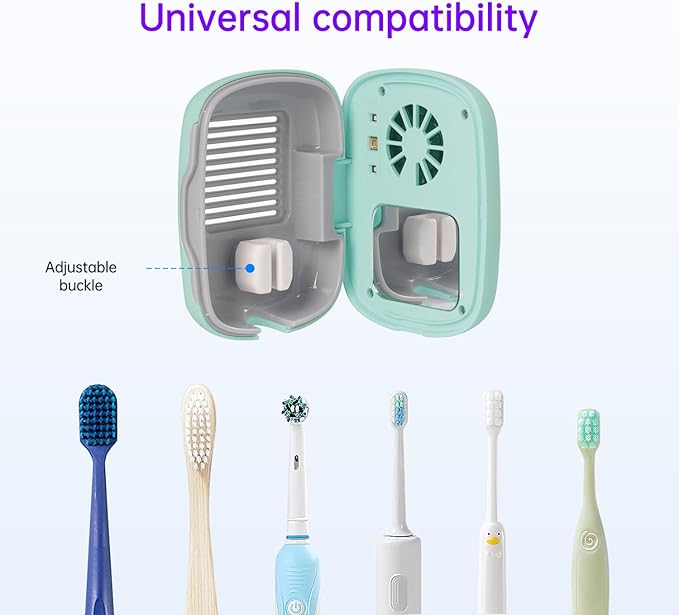 Toothbrush Holder, Toothbrush Cleaner Case, Portable USB Charging Toothbrush Cover with U V-C Light, Travel Toothbrush Holder (Green-Fan)