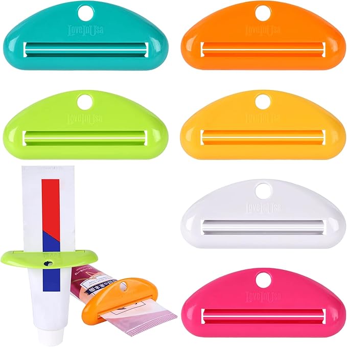 LOVEINUSA 6PCS Toothpaste Tube Squeezer Dispenser, Tooth Paste Roller Squeezer Holder for Saving Toothpaste Facial Cleanser Creams, Multicolor